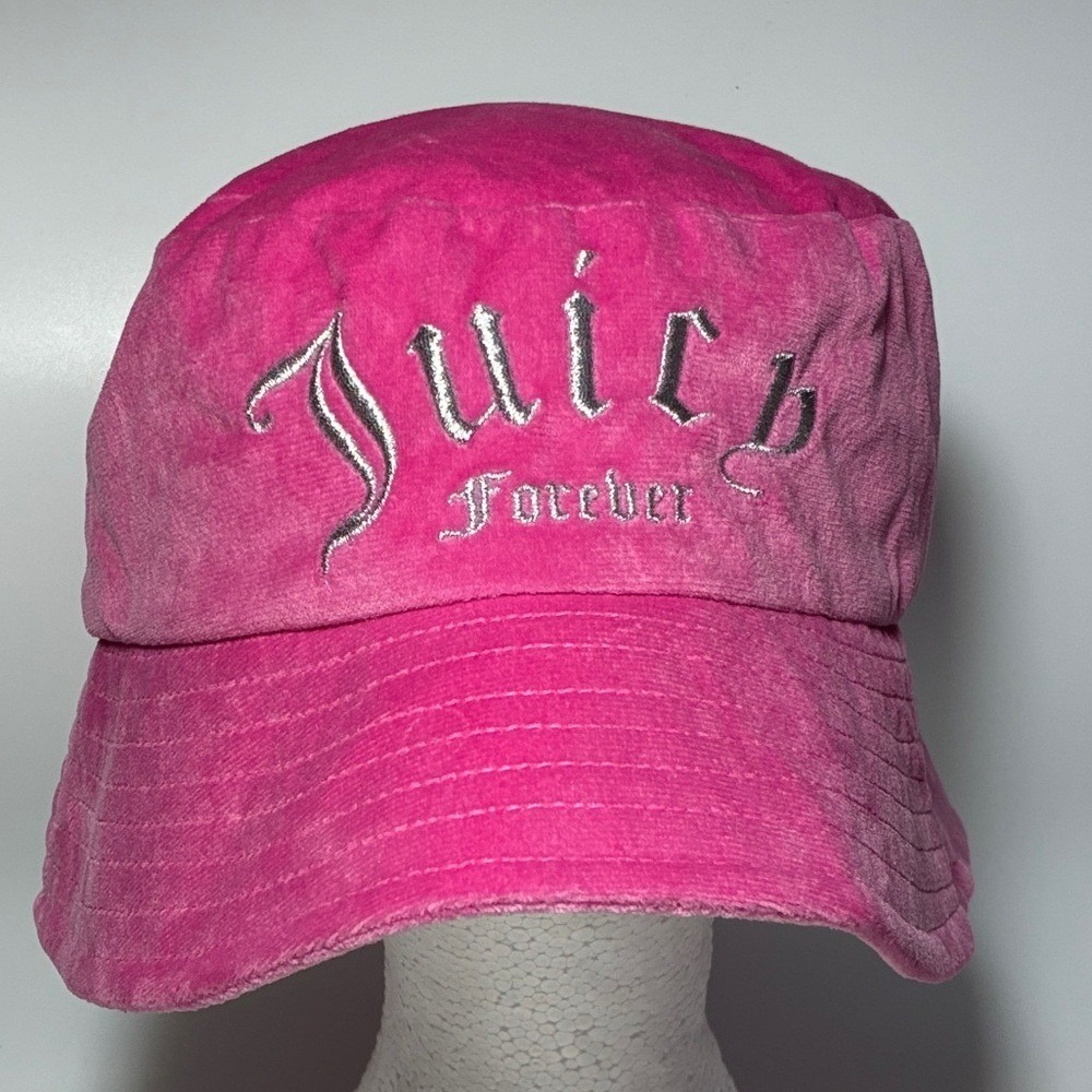 Juicy Couture Bucket Hat Pink Velour Y2K Designer Coquette Streetwear Boho Fairy